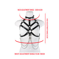 Harnais en cuir PU noir pour femme, style punk, avec chaînes de poitrine, soutien-gorge cage réglable à lanières, résistant à l'eau, pour festivals et clubs