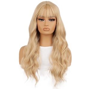 Le parrucche in fibra sintetica resistente alle alte temperature sono adatte alle donne. Sono di colore dorato, con capelli ondulati e una rete a forma di rosa. - Product Image 4