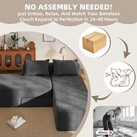 Canapé modulaire sectionnel en velours côtelé, en forme de L, trois places, réversible, convertible en chaise longue, avec dossier coussin et design sans accoudoirs
