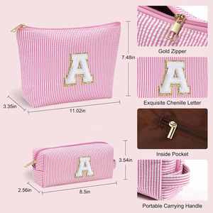 Juego de 2 Bolsas Pequeñas Personalizadas con Logotipo, Bolsas de Maquillaje Preppy con Parche de Letras de Chenilla para Mujeres y Adolescentes - Product Image 4