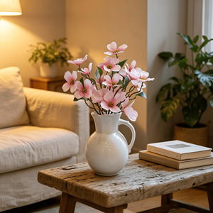 Plante artificielle en pot de fleurs de Cornus Florida rose, durable et écologique, avec pot en céramique pour la décoration intérieure de la maison ou du bureau - Product Image 1