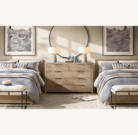 Commode à 5 tiroirs en bois massif de style européen moderne, finition chêne vieilli, pour chambre et salon, meuble de rangement avec tiroirs larges pour la maison