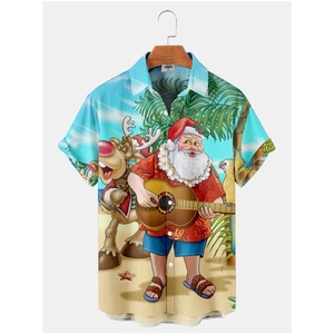Camicia Casual da <span class=keywords><strong>Uomo</strong></span> Estiva Antirughe con Stampa Natalizia, Vestibilità Slim, Nuova Collezione all'Ingrosso - Product Image 1