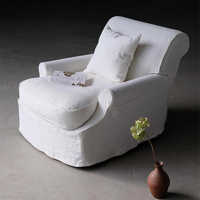 Fauteuil de loisirs moderne style Wabi-Sabi, entièrement déhoussable et lavable, en lin et coton, avec structure en bois massif, pour salon