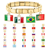 Bracelet à breloques italien en acier inoxydable avec élément drapeau, module DIY, pendentif à assembler, accessoire polyvalent transfrontalier