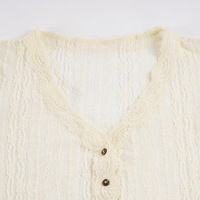 Cardigan boutonné style irrésistible, T-shirt sexy à manches courtes, léger et transparent avec dentelle