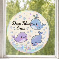 Autocollants personnalisés imperméables en PVC vinyle, motif baleine et vague océanique Kawaii, autocollant décoratif électrostatique imprimé UV pour fenêtre et verre