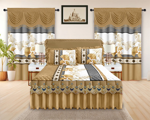 LILIANNA Collection Embroidery Lace Ruffle Quilted Bedskirt with <strong>Valance</strong> Curtains <strong>king</strong> <strong>Size</strong> Bedding 5pcs Bedskirt Set - Product Image 3