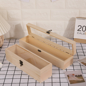 Boîte cadeau en bois rectangulaire avec couvercle en verre, design minimaliste pour le rangement et les cadeaux - Product Image 1