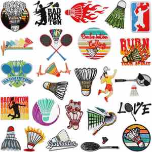 Patch brodé thermocollant sur le thème du badminton, motif raquette de badminton, pour la décoration - Product Image 1