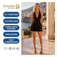 Robe mini dos nu à col licou pour femme, en polyester, sans manches, coupe trapèze, couleur unie, style pull, streetwear tendance, vente en gros