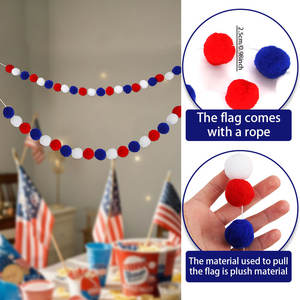 Décoration de fête du jour de l'indépendance 2 mètres de boule de fourrure chaîne boule de fourrure décoration suspendue rouge blanc bleu boule bannière - Product Image 6