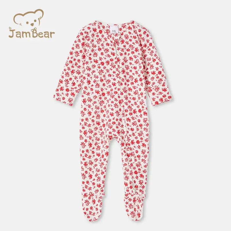 JamBear Baju Monyet Bayi Katun Organik Hutan Pinus Ritsleting Bayi Warna Alami Piyama Berkaki Lengan Panjang Organik Pakaian Bayi