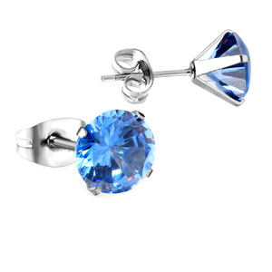 Stainless Steel <b>Stud</b> <b>Earrings</b> Sapphire <b>Blue</b> Round Crystal Claw Setting Everyday Wear For Women - Product Image 2