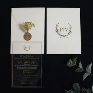 Elegante carta di invito in acrilico trasparente con foglio d'oro personalizzato con sigillo di cera e fiori secchi per <span class=keywords><strong>matrimonio</strong></span> e festa di compleanno - Product Image 3
