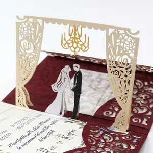 Creative Hollow Newcomer Wedding Vertical Invitation 3D Pop Up Laser Cut Party Invitation Groom Bride Wedding Invitation Card We