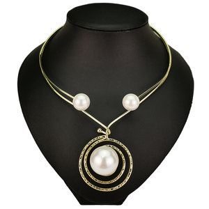 Charms Designer Big Simulated Pearl <strong>Gold</strong> Trendy Necklace Unisex <strong>Metal</strong> Torques Choker Statement Beads Pendant Jewelry Bib <strong>Collar</strong> - Product Image 1