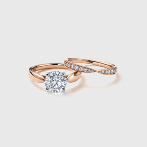 1/2TCW Real Natural Round Brilliant Cut Diamond Ethnic Style Women's Wedding <b>Ring</b>-<b>Set</b> with Prong Setting in 14K Rose <b>Gold</b> - Product Image 2