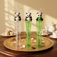 Vasos de Plástico con Forma de Panda, Lindos y Populares, con Tapa de Bambú - 500 ml, Antiderrames, para Bebidas Frías de Verano