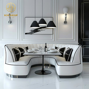 ชุดเฟอร์นิเจอร์ร้านกาแฟ โซฟาโค้งครึ่งวงกลมสีขาว พร้อมโต๊ะและเก้าอี้สำหรับร้านอาหารและคาเฟ่ - Product Image 3