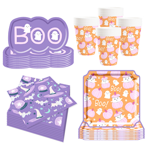 DAMAI Halloween Party Supplies Halloween Paper Plates Cups Napkins Party Disposable Tableware Set Birthday Favor for 8 Guests - Product Image 2