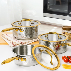 High Quality No Coating Stainless Steel Handles Gas Induction 6-Piece Hammer Triply Stainless Steel Saucepan Cookware Set - Product Image 2