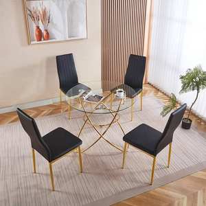 Table avec cadre en acier inoxydable doré et plateau en verre trempé transparent, design simple pour la maison, l'hôtel, la salle à manger, meubles - Product Image 4