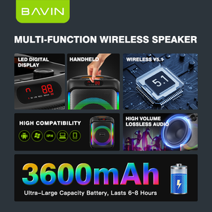 Loa di động đa chức năng ngoài trời không dây Bluetooth 5.1 chất lượng cao BAVIN Oem BM12 Karaoke RGB - Product Image 3