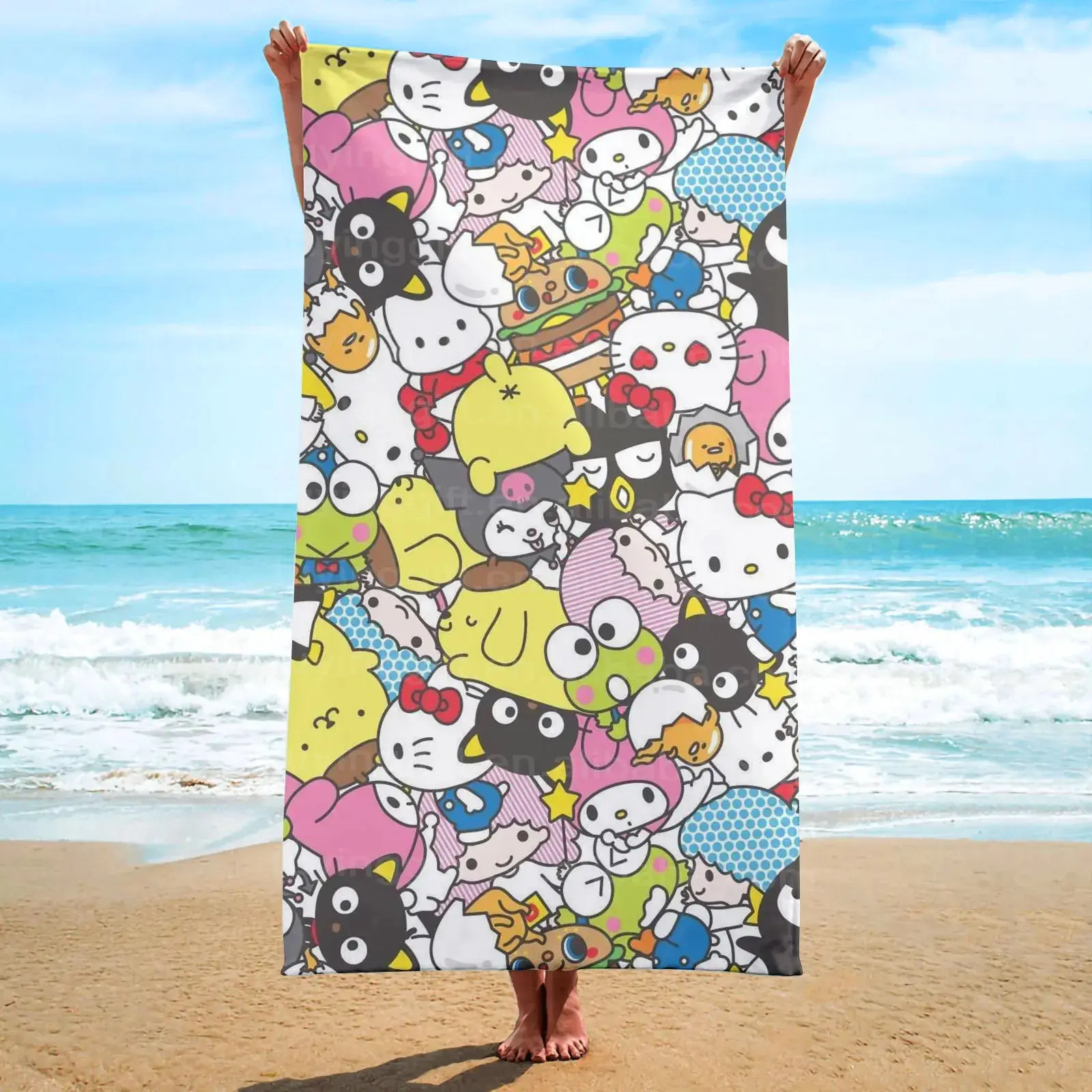 Новое пляжное полотенце Kawaii Kitty Sanreo Kuromy Mymelody, летнее пляжное полотенце с героями мультфильмов, быстросохнущее пляжное полотенце для купания