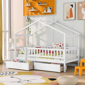 Letto Montessori per Bambini <span class=keywords><strong>a</strong></span> Una Piazza e Mezza con <span class=keywords><strong>Due</strong></span> Cassetti, Struttura in Legno di Pino Massiccio, Moderno, Pieghevole, con Contenitore, Colori Personalizzabili - Product Image 1