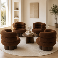Fauteuil simple moderne Sherpa pour petit appartement, structure en placage de noyer, confortable, en laine, pour salon et mobilier de maison