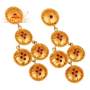 Natural Ruby Gemstone Earring Wholesale Handcrafted Gold Plated Designer Sterling Silver Chandelier Earring Supplier - Product Image 2