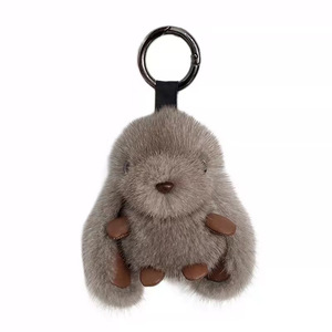 pink Rabbit Keychains Fluffy Real Fur Pompom Bunny Rabbit Stuffed Animal Key Chain Cute Key Ring on Bag Car Key Pendant Charm