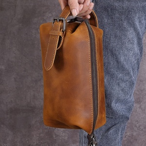 Crazy Horse Leather Vintage Open Top Layer Genuine Leather <b>Storage</b> Bag Multi-function Cowhide Men's <b>Toiletry</b> Bag - Product Image 4