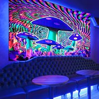Impression personnalisée Trippy Astronaute Champignon Forêt Planète Blacklight Réactif UV Tapisserie Art Déco Design avec Lueur dans l'obscurité Caractéristique