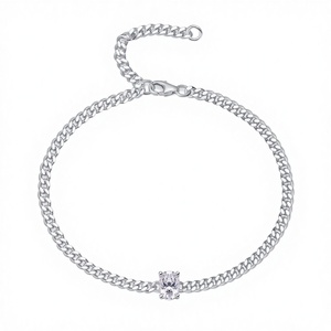 Unisex 925 Sterling <b>Silver</b> <b>Bracelet</b> Adjustable Oval VVS Moissanite Gemstone Claw Setting GRA Certified Rhodium Finish Cuban - Product Image 3