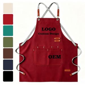 Wholesale Custom Embroidery Logo Canvas <b>Apron</b> Waterproof Oil-proof 100% Cotton Double Pockets <b>Kitchen</b> Chef Restaurant Adjustable - Product Image 1