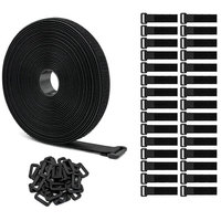 Sangles de serrage en nylon noir de 25 mm de large, réutilisables, double face, adhésion forte, longues attaches pour câbles, en plastique et métal, pour salle de bain, cuisine, sacs