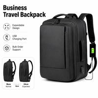 Sac à dos pour ordinateur portable professionnel extensible grande capacité, sac à dos de voyage imperméable en PU, sac à dos scolaire pour hommes avec logo personnalisé