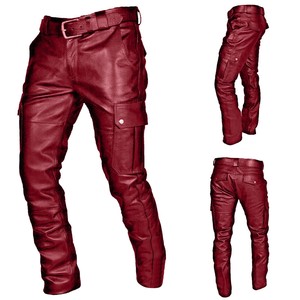Pantaloni in Pelle PU Casual da <span class=keywords><strong>Uomo</strong></span> Stile Punk Vintage Gotico <span class=keywords><strong>con</strong></span> Tasche e Lacci - Product Image 2