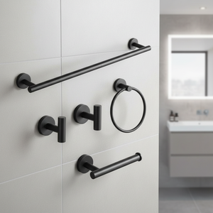 Juego Completo de Accesorios de Baño en Negro Mate, Estilo Moderno para Uso en el Hogar y Hoteles - Product Image 1