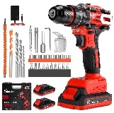 Trapano a percussione brushless 21V 1.5Ah Rosso Nero a velocità variabile, utensile professionale per la lavorazione del legno - Product Image 1