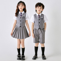 Costumes de chœur pour enfants, uniforme scolaire avec logo personnalisé et cravate, uniforme scolaire quatre pièces avec gilet gris