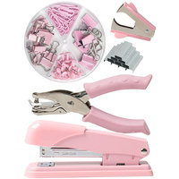 Ensemble d'agrafeuses en plastique rose à alimentation manuelle couleur simple multi-usages pour le bureau ou les étudiants