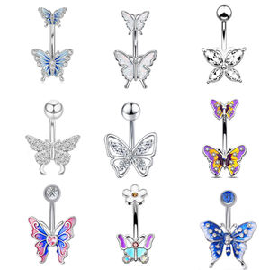 Bijoux de <span class=keywords><strong>piercing</strong></span> personnalisés pour fêtes et mariages, <span class=keywords><strong>piercing</strong></span> de <span class=keywords><strong>nombril</strong></span> papillon en acier inoxydable avec diamant et motif goutte d'huile - Product Image 3