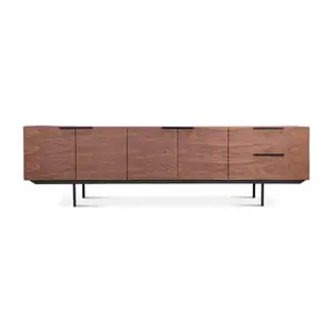 87 Zoll Länge Walnuss braun Nordic Modern Style Rustikales Holz TV-Ständer Große TV-Konsole Metall beine TV-Schrank