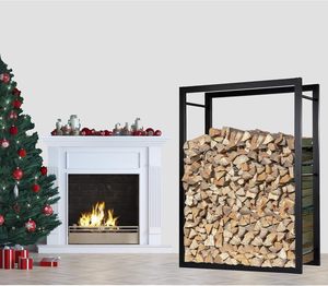 Estante de leña con recubrimiento de polvo de metal Soporte de leña para chimenea Uso interior y exterior Embalaje de pedido por correo - Product Image 1