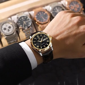 Drioshipping Business Man Wristwatch Waterproof Luminous Week <b>Watch</b> for Men Quartz Clock Leather Men's <b>Watches</b> Reloj - Product Image 3