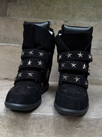 Bottes montantes à plateforme invisible incrustées de perles à imprimé léopard de la série Star Wild Order, avec bout en cuir véritable durable en forme d'étoile
