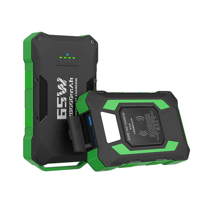 Large Capacity IP67 Waterproof PD65W Fast Charging 15W Wireless Solar Portable Power Bank 20000mAh LED Flashlight Laptop